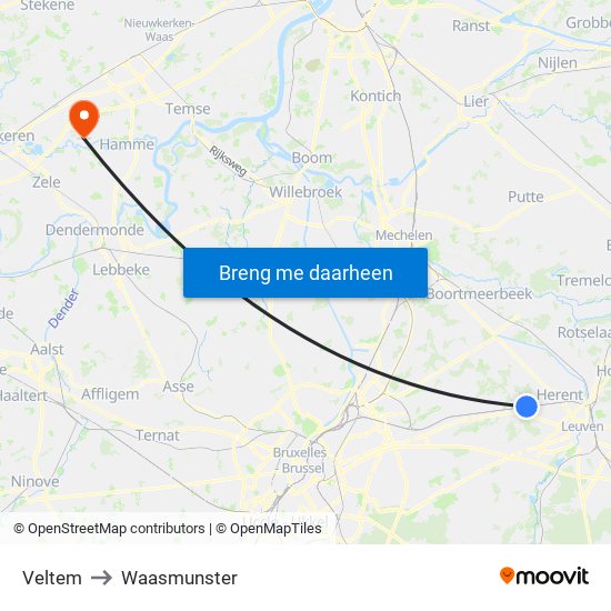 Veltem to Waasmunster map