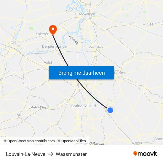 Louvain-La-Neuve to Waasmunster map