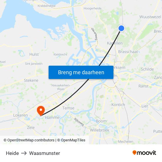 Heide to Waasmunster map
