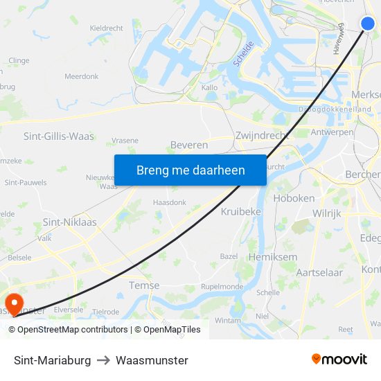 Sint-Mariaburg to Waasmunster map