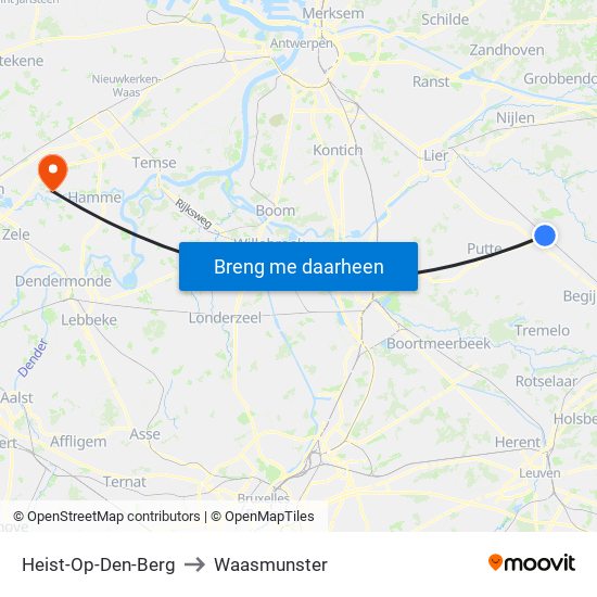 Heist-Op-Den-Berg to Waasmunster map