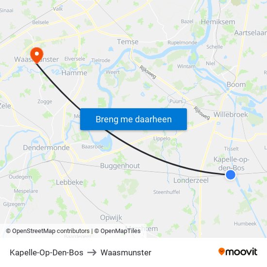 Kapelle-Op-Den-Bos to Waasmunster map