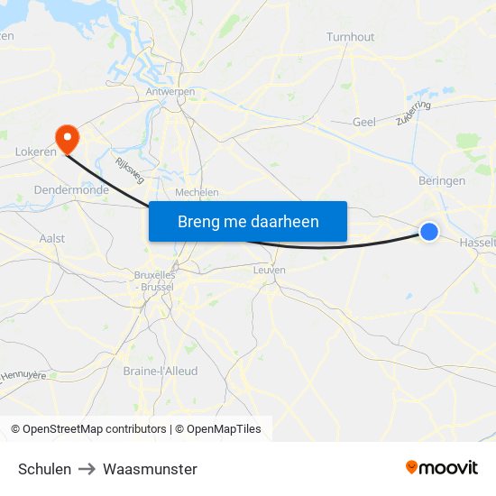 Schulen to Waasmunster map