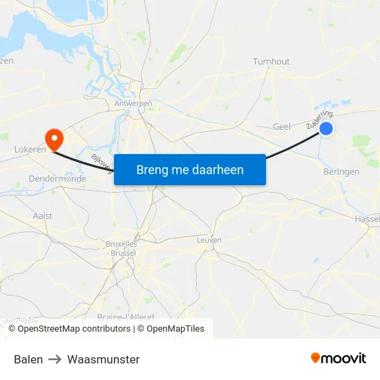 Balen to Waasmunster map