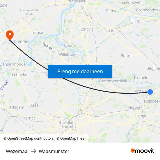 Wezemaal to Waasmunster map