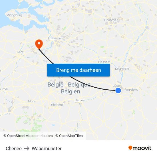 Chênée to Waasmunster map