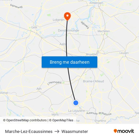 Marche-Lez-Ecaussinnes to Waasmunster map