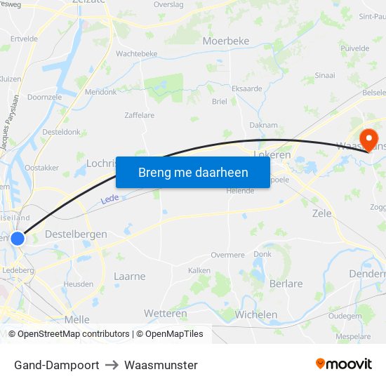 Gand-Dampoort to Waasmunster map