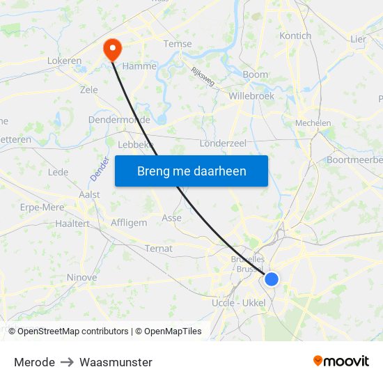Merode to Waasmunster map
