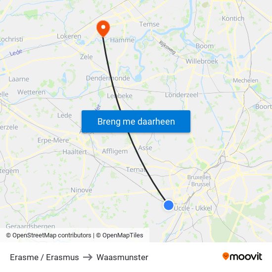 Erasme / Erasmus to Waasmunster map