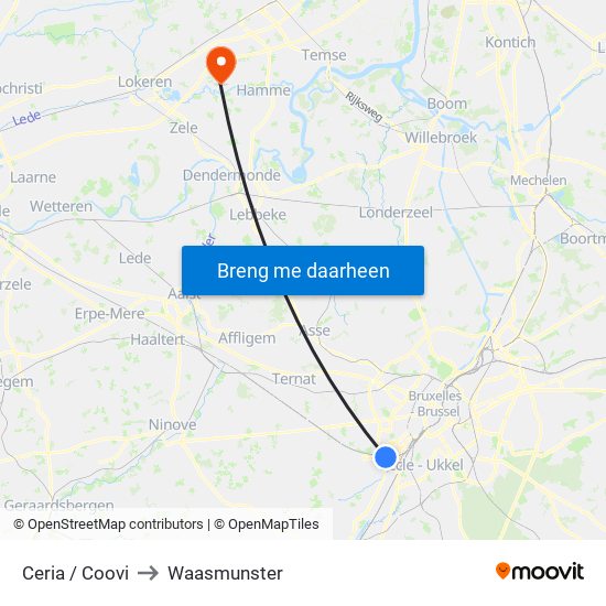 Ceria / Coovi to Waasmunster map