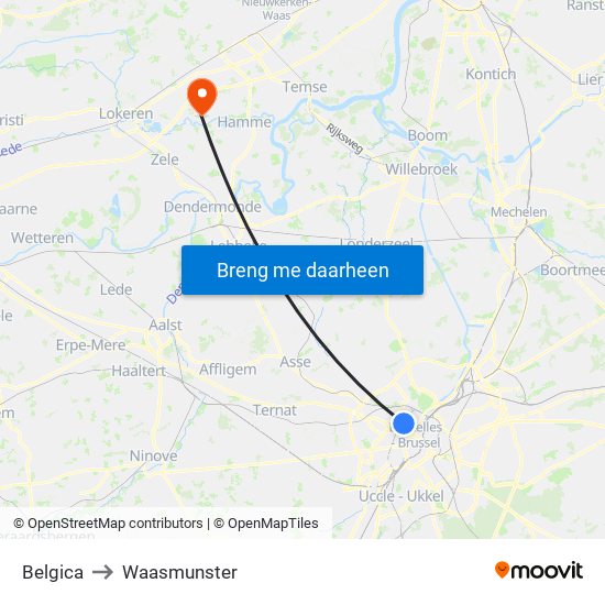 Belgica to Waasmunster map