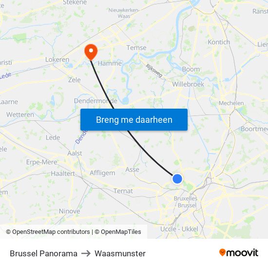 Brussel Panorama to Waasmunster map