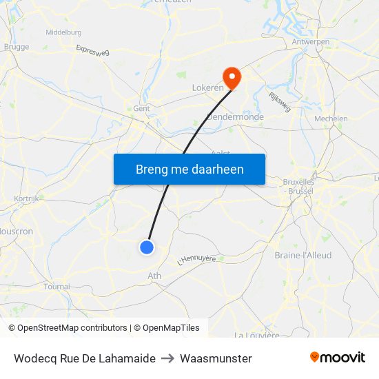 Wodecq Rue De Lahamaide to Waasmunster map