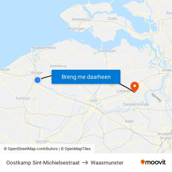 Oostkamp Sint-Michielsestraat to Waasmunster map