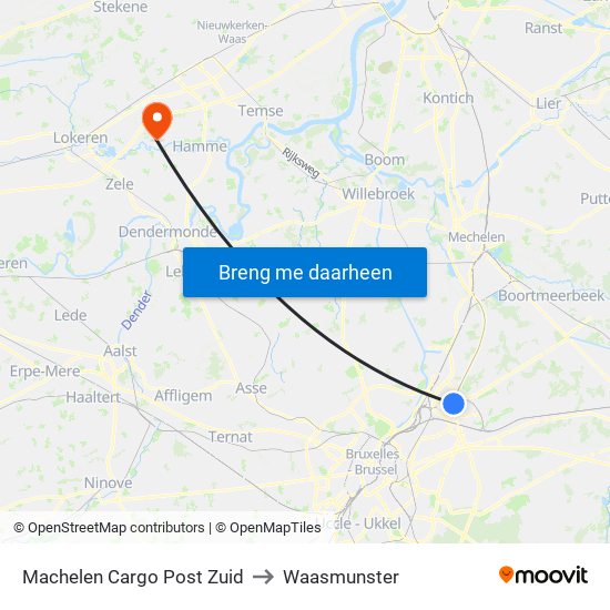 Machelen Cargo Post Zuid to Waasmunster map