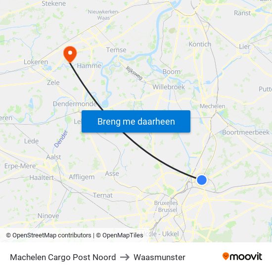 Machelen Cargo Post Noord to Waasmunster map
