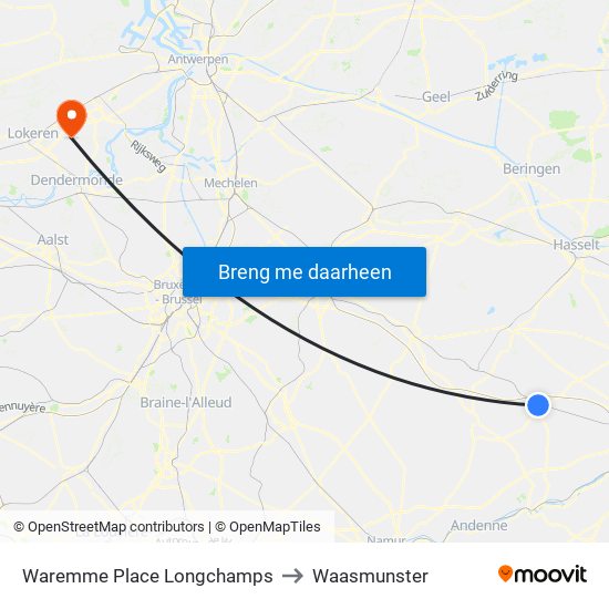 Waremme Place Longchamps to Waasmunster map