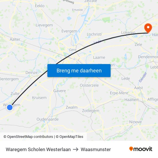 Waregem Scholen Westerlaan to Waasmunster map