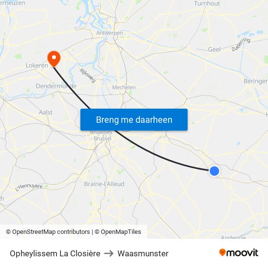 Opheylissem La Closière to Waasmunster map