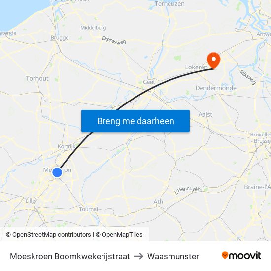 Moeskroen Boomkwekerijstraat to Waasmunster map