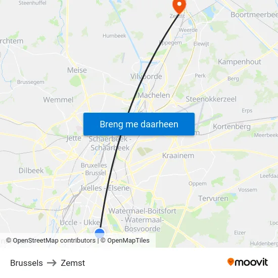 Brussels to Zemst map