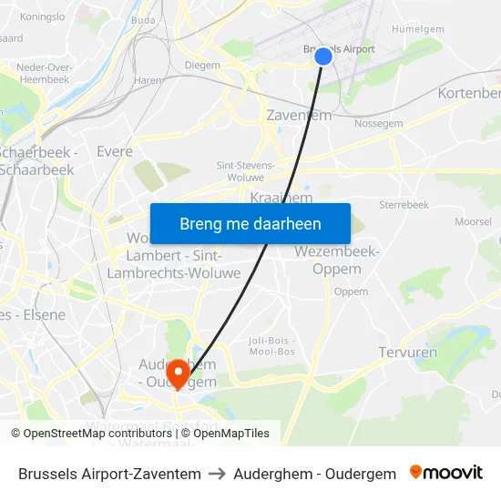 Brussels Airport-Zaventem to Auderghem - Oudergem map