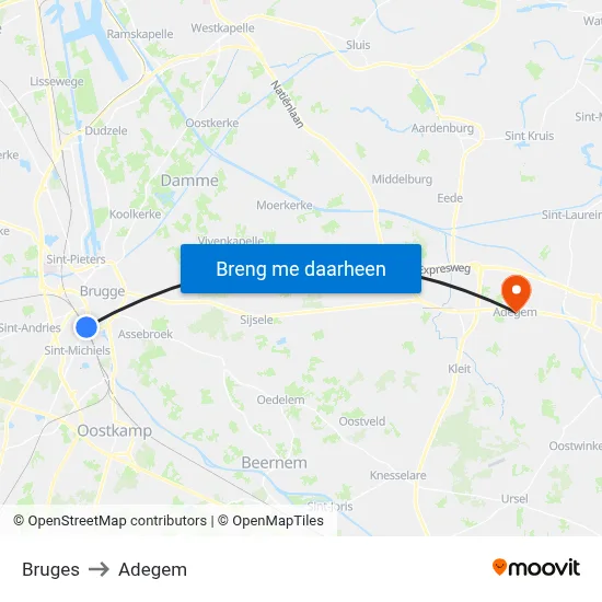 Bruges to Adegem map
