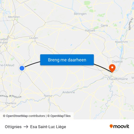 Ottignies to Esa Saint-Luc Liège map