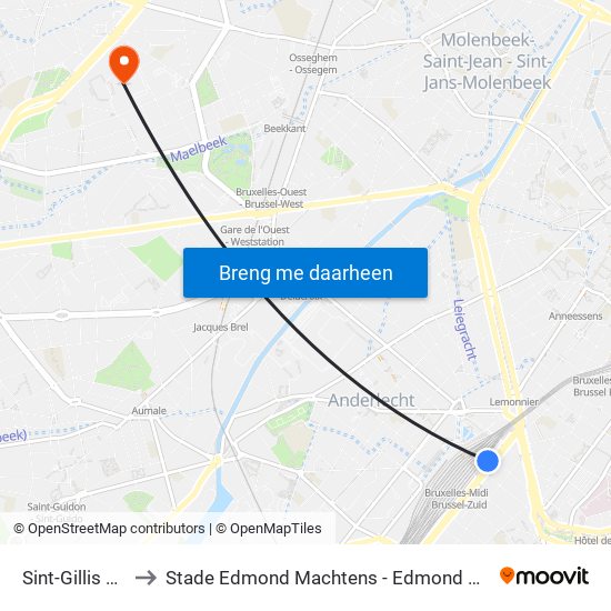 Sint-Gillis Fonsny to Stade Edmond Machtens - Edmond Machtensstadion map