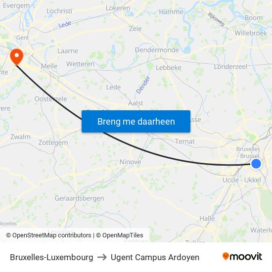 Bruxelles-Luxembourg to Ugent Campus Ardoyen map