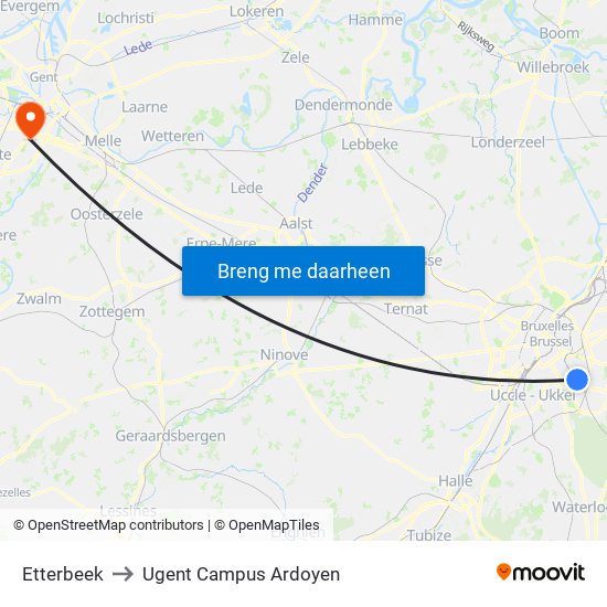 Etterbeek to Ugent Campus Ardoyen map