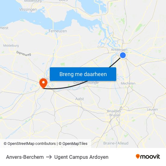 Anvers-Berchem to Ugent Campus Ardoyen map