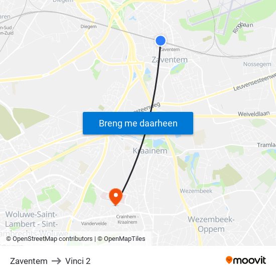 Zaventem to Vinci 2 map