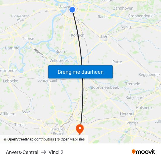 Anvers-Central to Vinci 2 map
