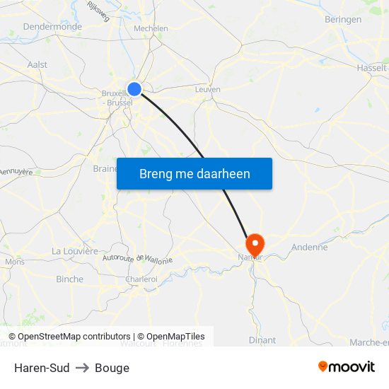 Haren-Sud to Bouge map