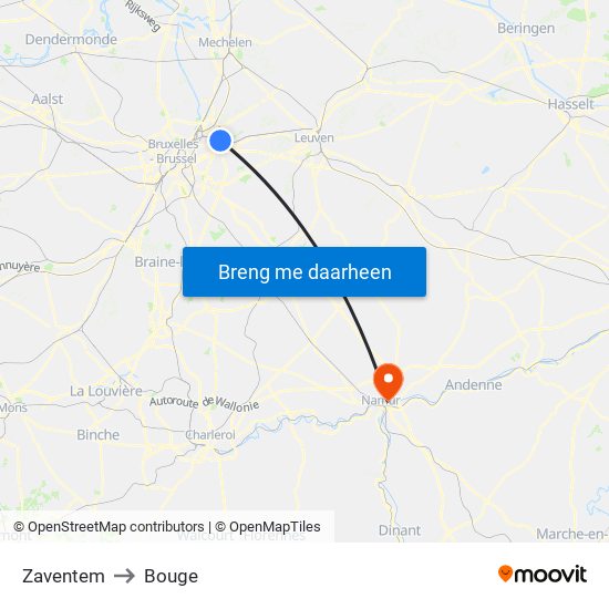 Zaventem to Bouge map