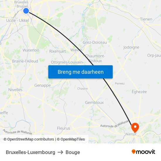 Bruxelles-Luxembourg to Bouge map