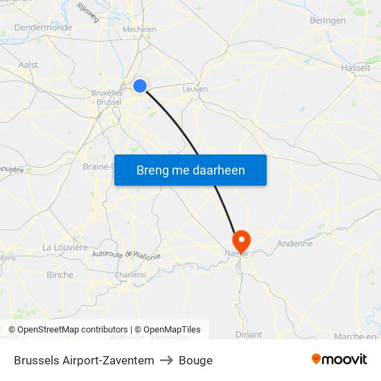 Brussels Airport-Zaventem to Bouge map