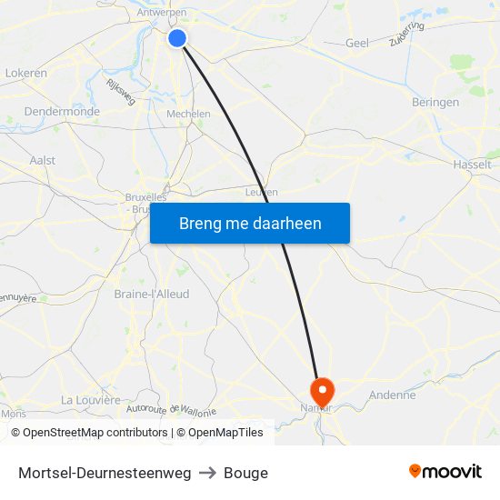 Mortsel-Deurnesteenweg to Bouge map