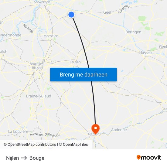 Nijlen to Bouge map