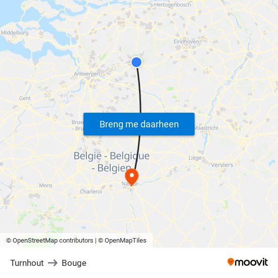 Turnhout to Bouge map