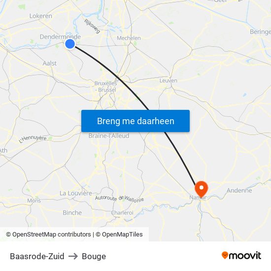 Baasrode-Zuid to Bouge map