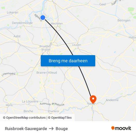 Ruisbroek-Sauvegarde to Bouge map