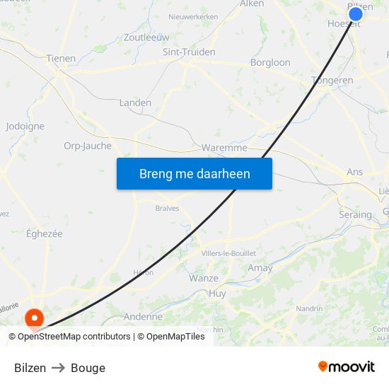 Bilzen to Bouge map