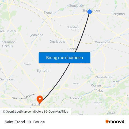 Saint-Trond to Bouge map