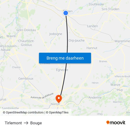 Tirlemont to Bouge map