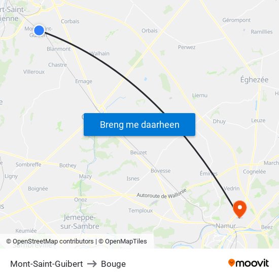 Mont-Saint-Guibert to Bouge map