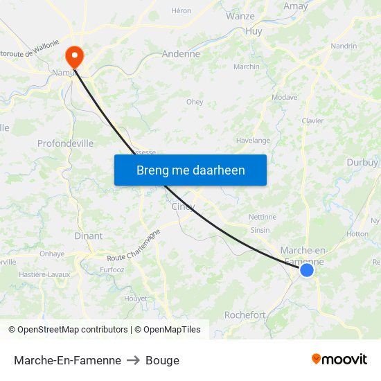 Marche-En-Famenne to Bouge map