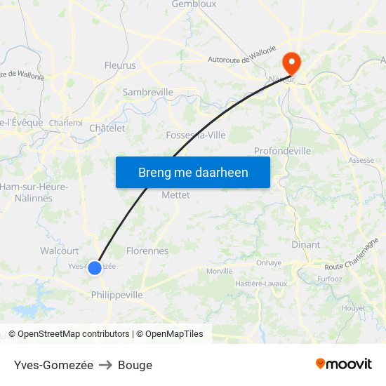 Yves-Gomezée to Bouge map